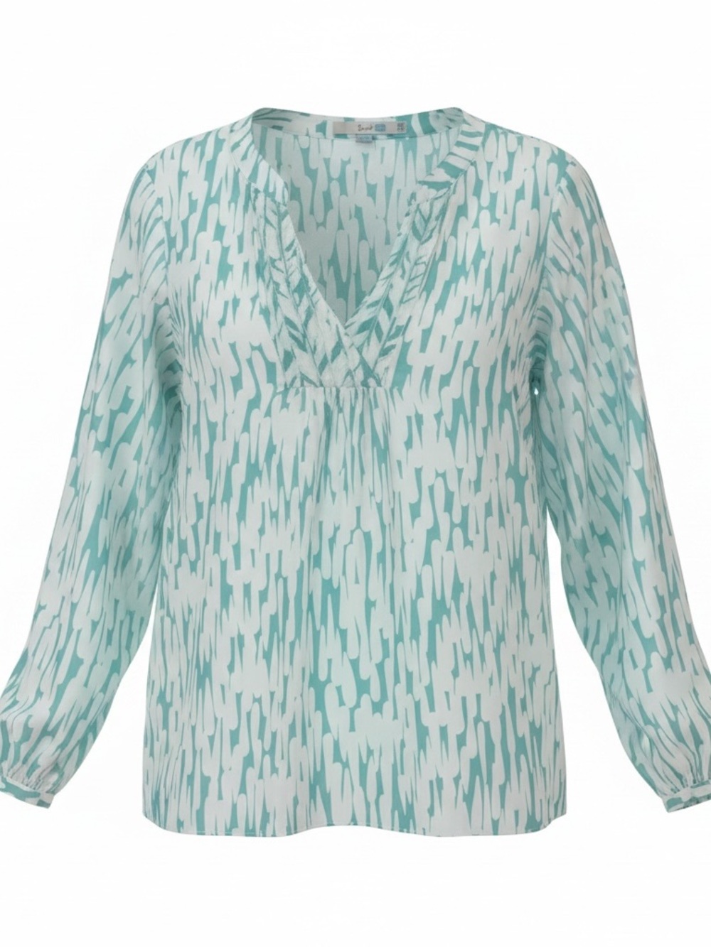 Boden Aqua-White Printed V-Neck Blouse - Women